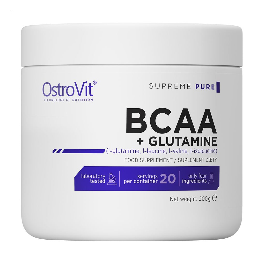 Амінокислоти BCAA + L-Глютамін OstroVit BCAA + Glutamine без смаку, в порошку, 200 г
