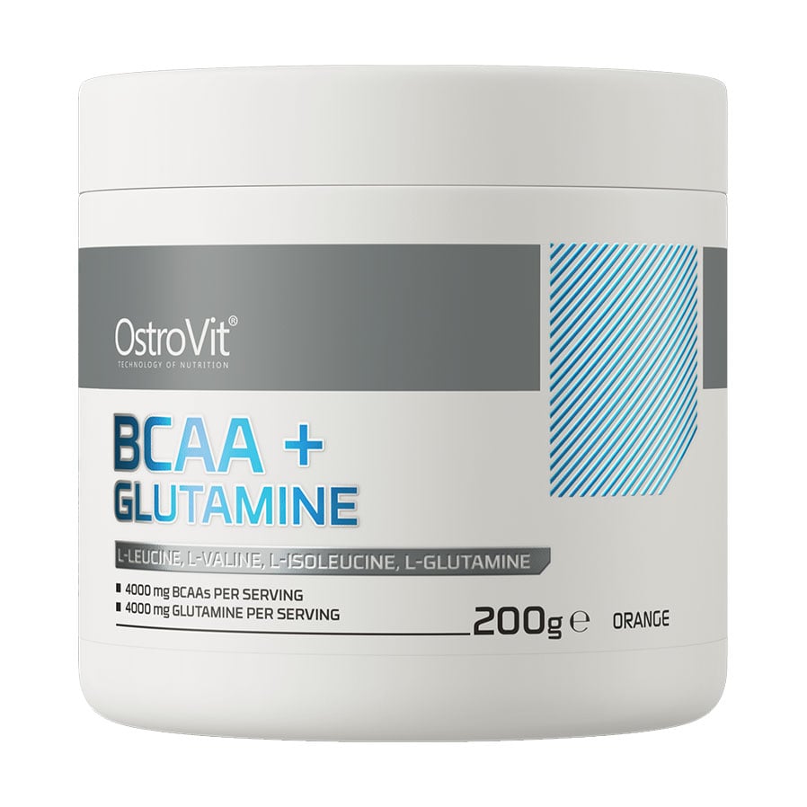 Амінокислоти BCAA + L-Глютамін OstroVit BCAA + Glutamine зі смаком апельсину, в порошку, 200 г
